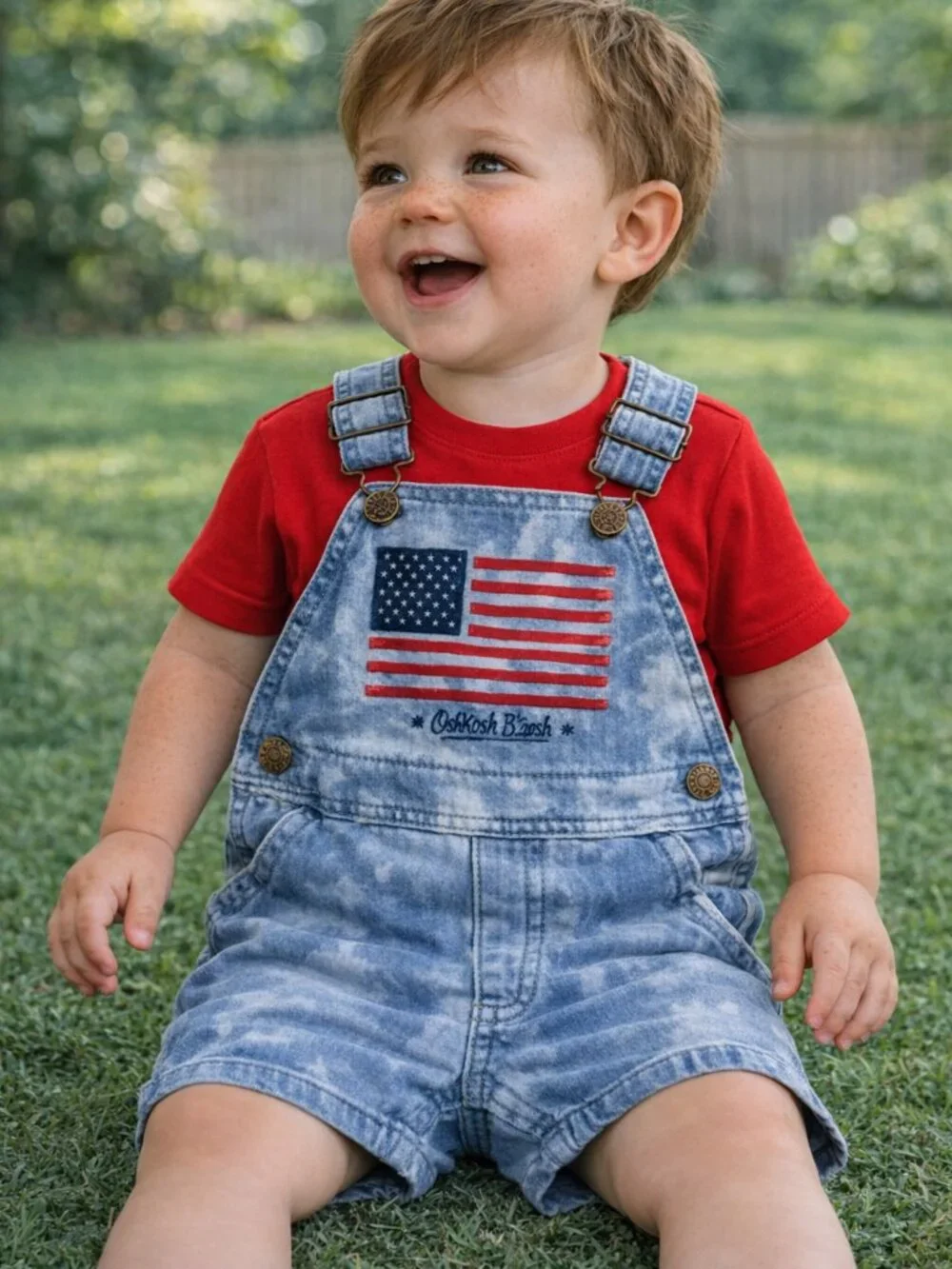 OshKosh B’Gosh Americana Shortall 18M Toddler Boy Overalls Patriotic Summer - Picture 2 of 5